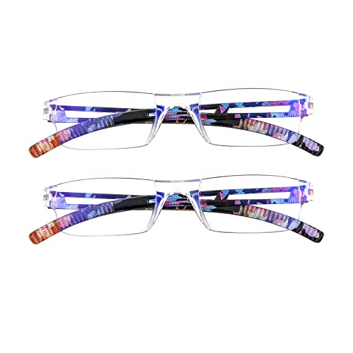 VisionGlobal 2 Pairs Reading Glasses, Blue Light Blocking Glasses, Computer Reading Glasses for Women and Men, Fashion Square Eyewear Frame (2blue floral,+1.50 Magnification) - Image 1