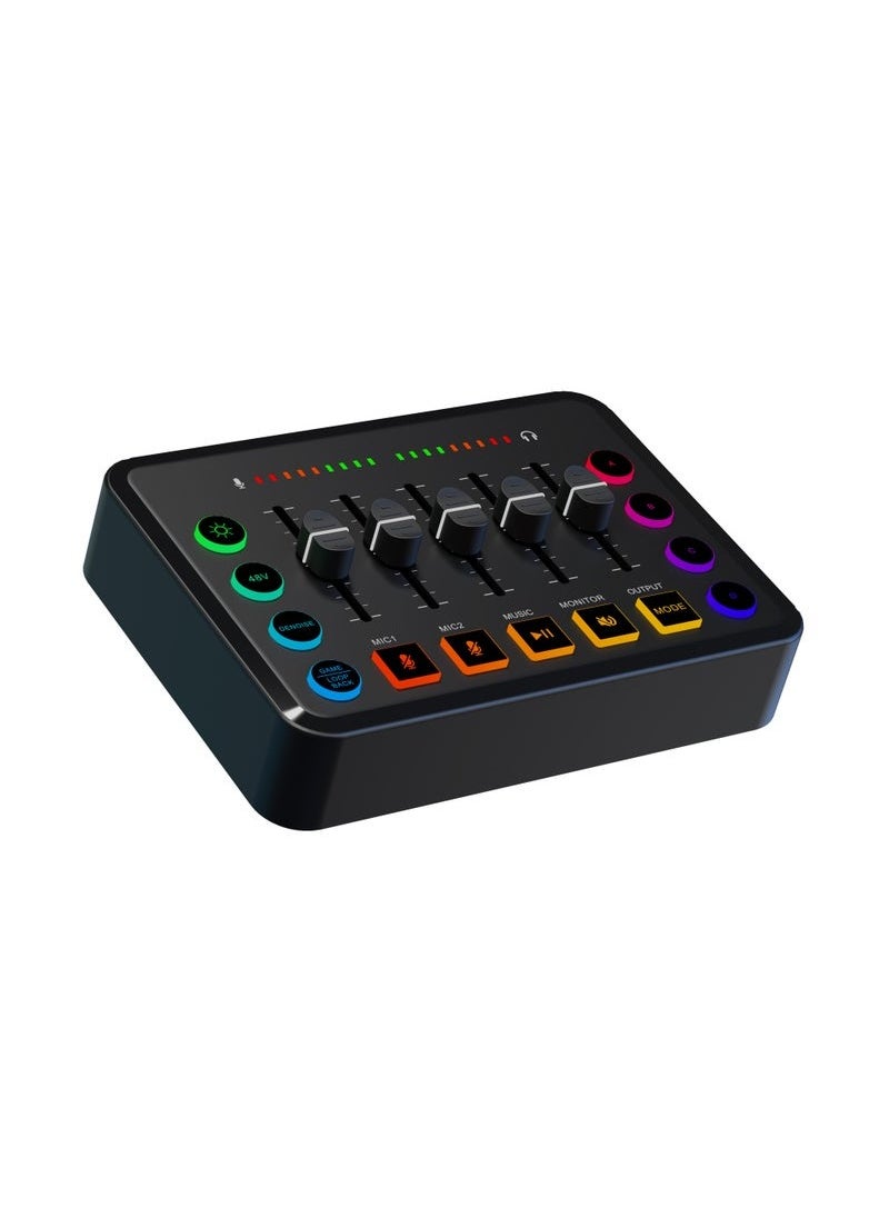 خلاط صوت للألعاب عالي الدقة مع واجهة صوت قابلة لإعادة الشحن وخلاط RGB مع واجهة ميكروفون XLR وقوة فانتوم 48 فولت للبث الصوتي/التسجيل