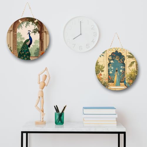 RADIQORE Decorative Pichwai Art Wooden Wall Hanging Decoration Items for Home | Bedroom | Mdf Designer Artwork for Living Room | Ideal Gift | Stylish Modern Decor Item for Hall (Set of 2) (Peacock 2) - Image 3