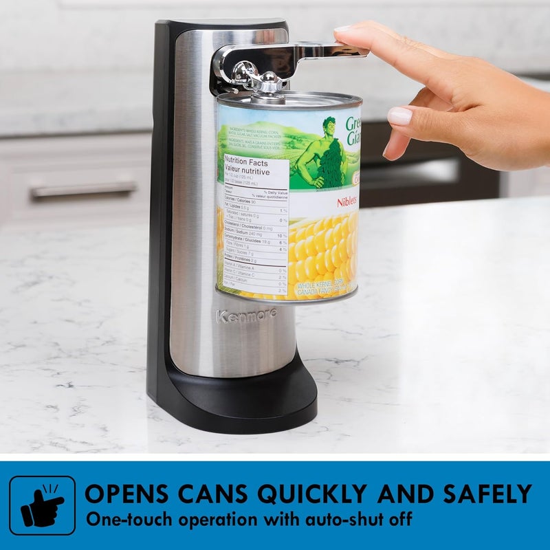 Koolatron Kenmore Electric Can Opener - Arthritis-Friendly, Bottle Opener, Knife sharpener, Latas Abrelatas, Cord Storage, Automatic Countertop Appliance Stainless Steel Detachable Cutting Lever - Image 4