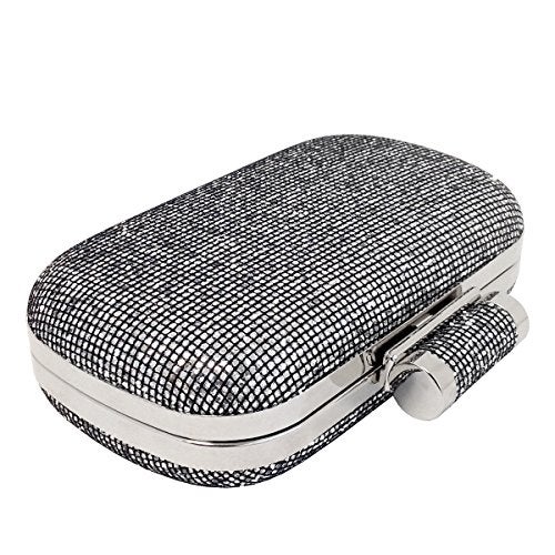 JNB Women's Sparkling Glitter Evening Box Clutch,Silver - Image 3