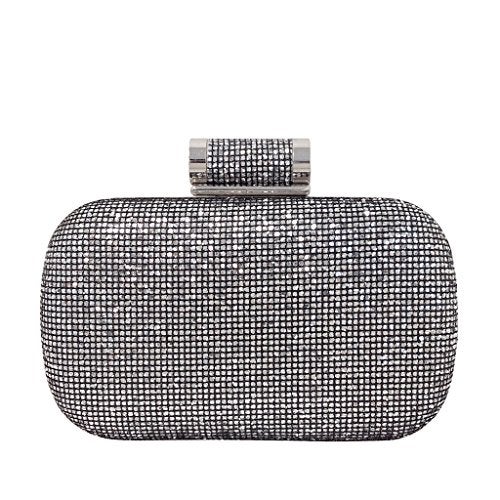 JNB Women's Sparkling Glitter Evening Box Clutch,Silver - Image 1