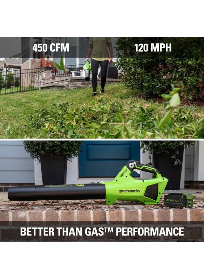 Greenworks 40V (120 MPH / 450 CFM / 75+ Compatible Tools) Cordless Axial Leaf Blower, Tool Only - Image 3