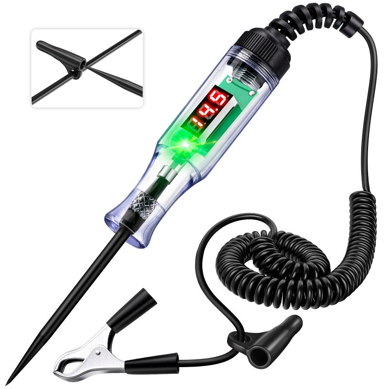 FEAOXYO Heavy Duty Automotive Test Light Circuit Tester 348V Digital Voltage Tester with Voltmeter Dual Polarity Indicator Electrical Test Pen with Stainless Probe for Car Truck RV Boat Fuse Testing - Image 2
