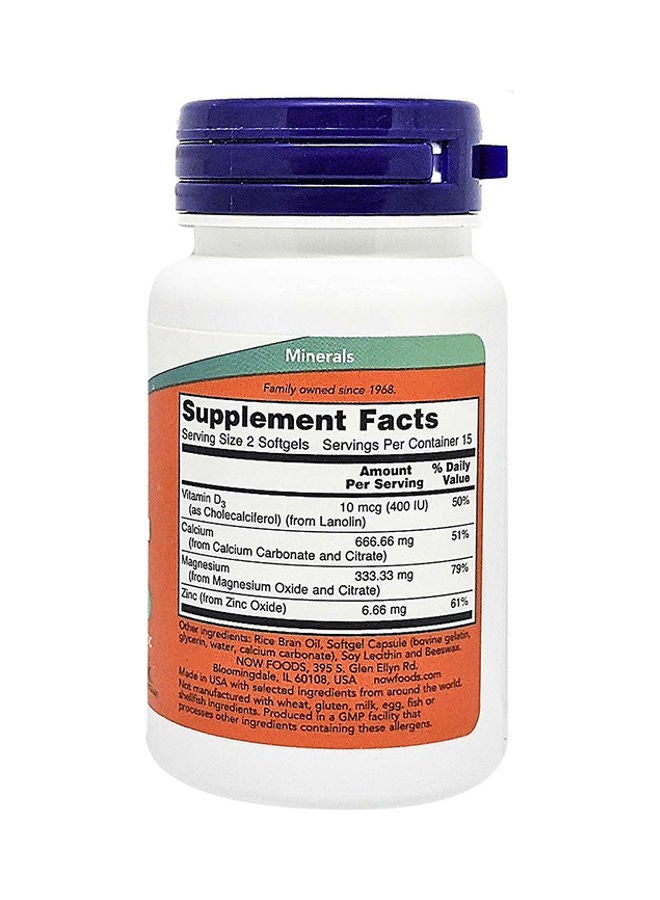 Now Foods Calcium And Magnesium With Vitamin D3 And Zinc  30 Softgels - Image 2