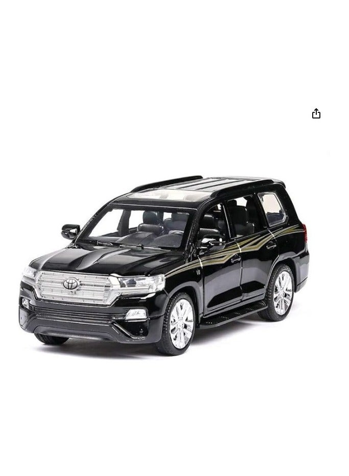 1:24 scale metal car Land Cruiser pull-back with light and sound features, with 4 opening doors in black color. - Image 1