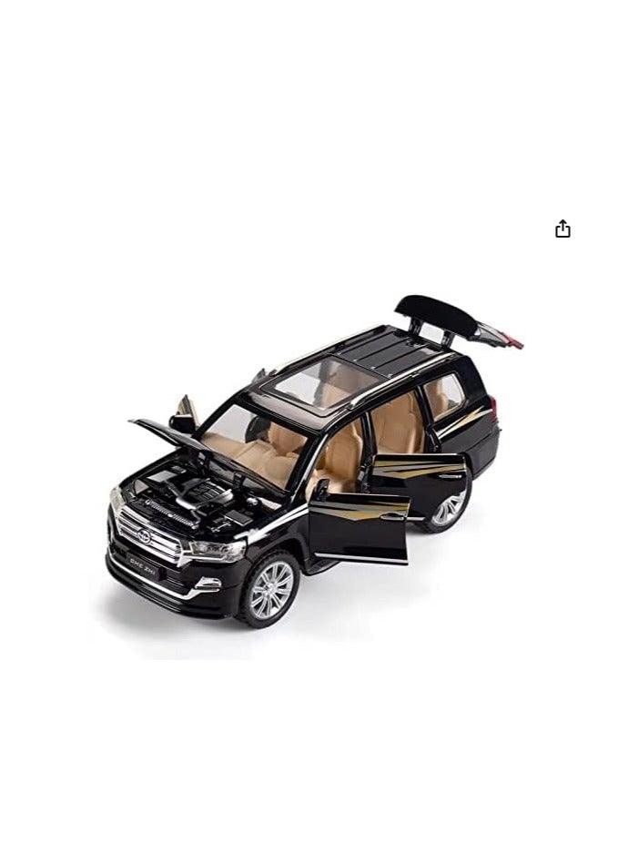 1:24 scale metal car Land Cruiser pull-back with light and sound features, with 4 opening doors in black color. - Image 3