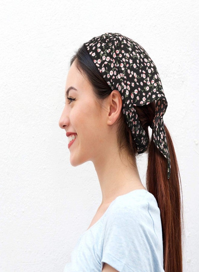 Chuangdi 6 Pieces Floral Elastic Hair Scarf Headband Chiffon Head Kerchief Floral Printed Turban Boho Headbands with Hair Clips Hair Bandanas Triangle Hair Scarf for Women Girls - Image 4