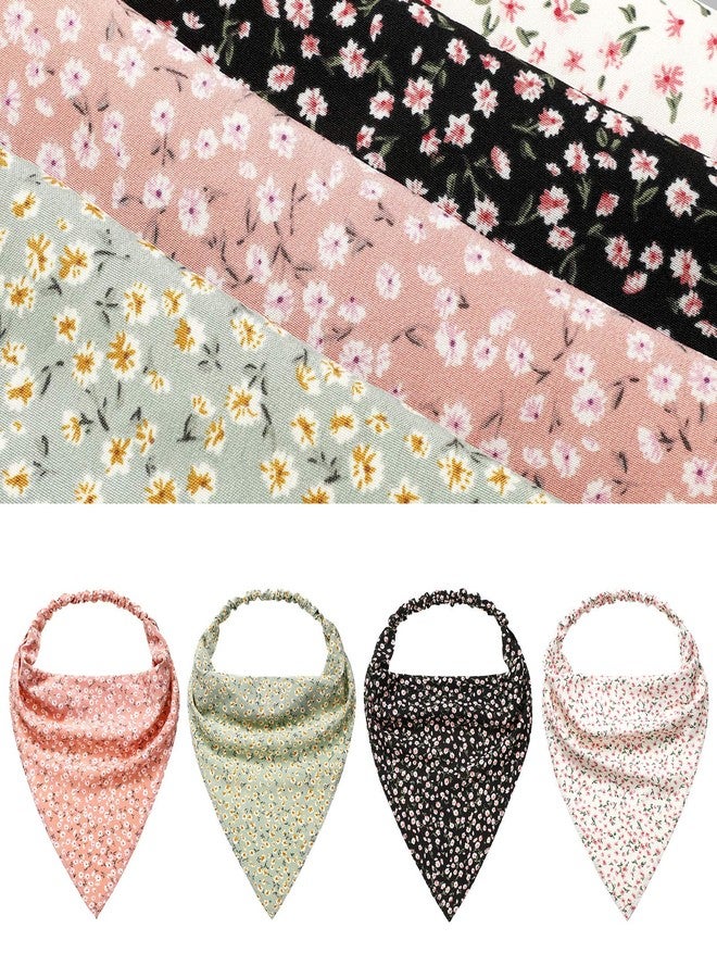 Chuangdi 6 Pieces Floral Elastic Hair Scarf Headband Chiffon Head Kerchief Floral Printed Turban Boho Headbands with Hair Clips Hair Bandanas Triangle Hair Scarf for Women Girls - Image 1