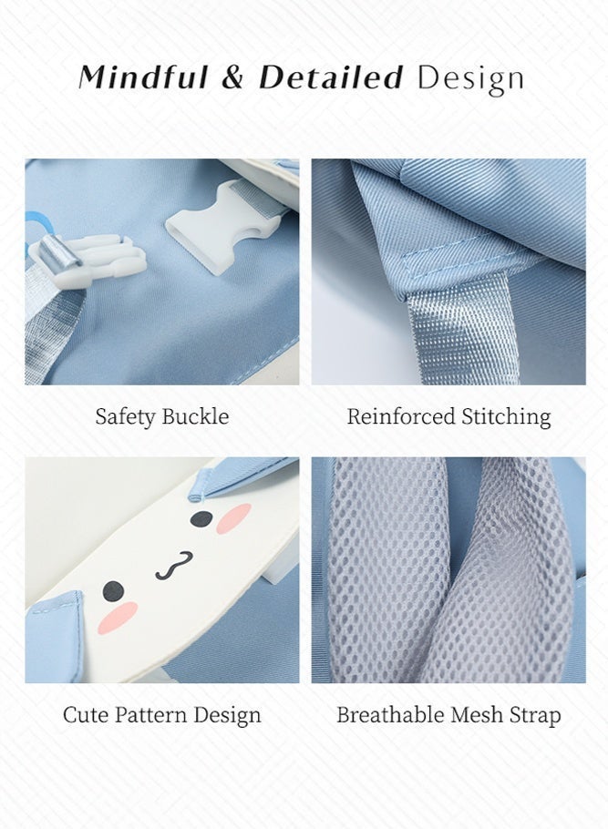 SHABILI Girls Nylon Large Capacity Multi Pocket Cute Backpack College School Bag for Daily Casual Travel, Students Cartoon Back Bag with Plush Pendant Lightweight Laptop Sleeve Youth Party Commute (Blue) - Image 2