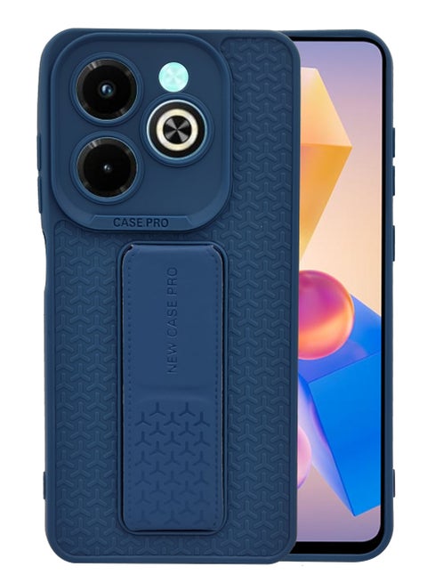 حافظة نصف لينة من السيليكون مع واقف مغناطيسي وقابلة للطي وحزام إصبع لهاتف إنفينكس هوت 40i - أزرق