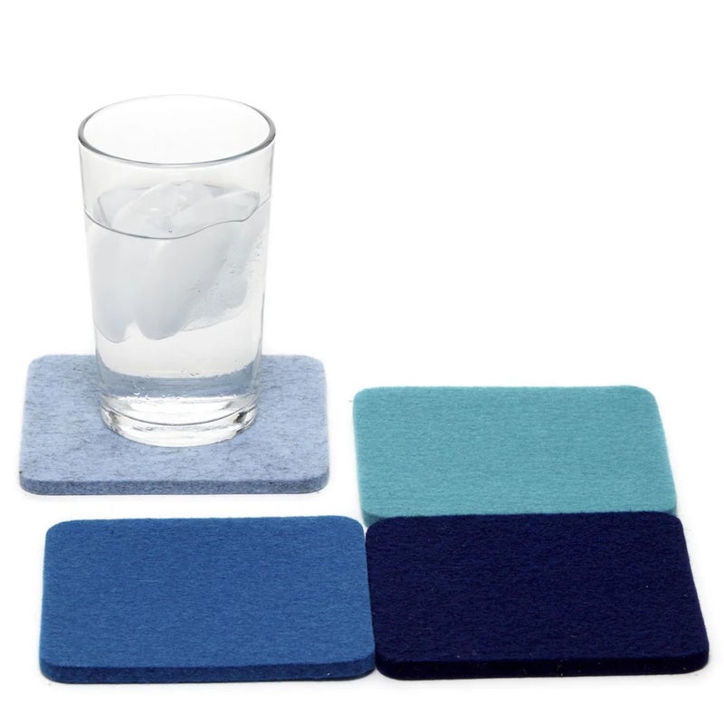 Graf Lantz  Bierfilzl Felt Coasters  Square  100 Merino Wool  Moisture Wicking  Heat Resistant  Sustainable  Home Decor  Absorbs  Housewarming Gift  4 Coaster Set  4 x 4 x 5 mm  Ocean