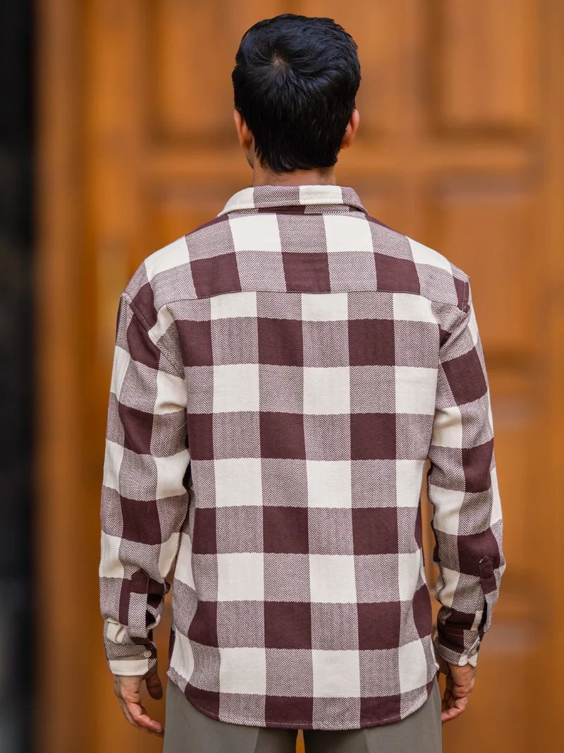 Maniac  Maniac Mens Herringbone Checks Full Sleeve Maroon Cotton Shirt for Men | Best Price UAE