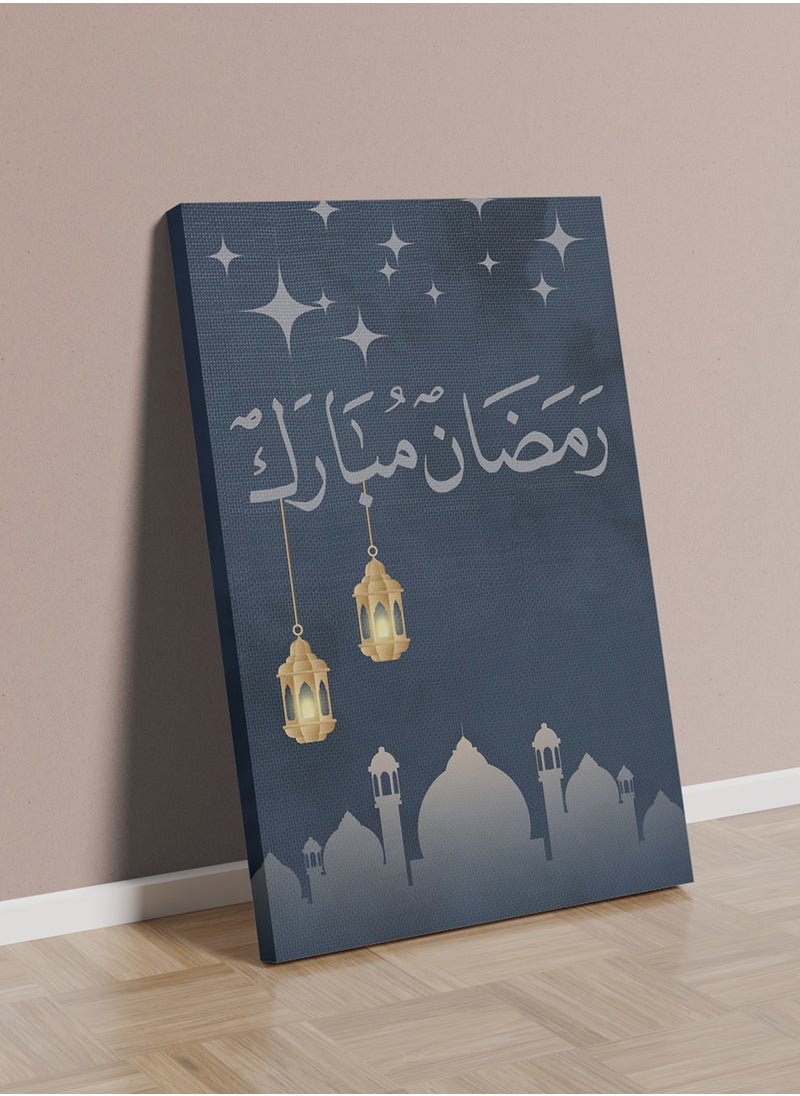 LOWHA Canvas Wall Art Stretched Over Wooden Frame for Ramadan with Ramdan Mubarak and Mosques Pattern  - Image 3