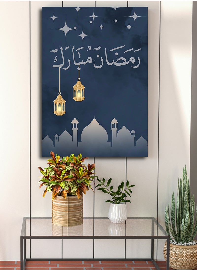 LOWHA Canvas Wall Art Stretched Over Wooden Frame for Ramadan with Ramdan Mubarak and Mosques Pattern  - Image 5