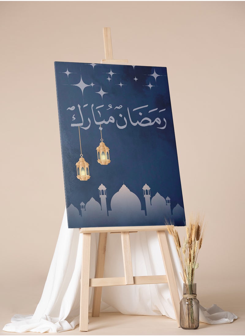 LOWHA Canvas Wall Art Stretched Over Wooden Frame for Ramadan with Ramdan Mubarak and Mosques Pattern  - Image 2