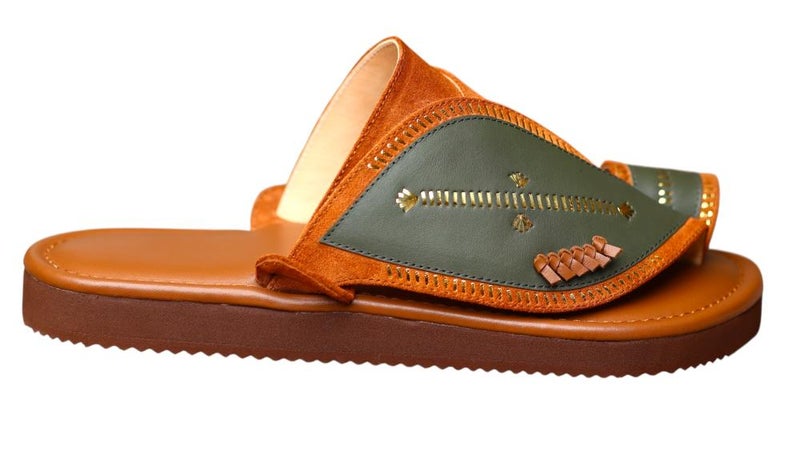 Embroidered Italian Natural Leather Arabic Sandal For Men, Handmade Men's Traditional Sandals With Comfortable Sole, Elegant Embroidered Detailing Casual Arabic Sandals For Everyday Wear. - Image 1