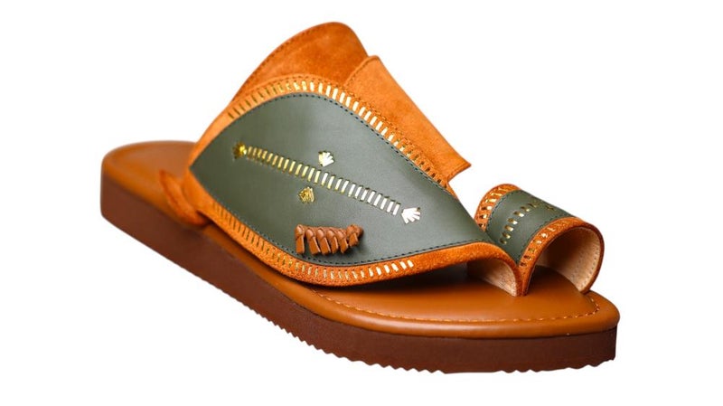 Embroidered Italian Natural Leather Arabic Sandal For Men, Handmade Men's Traditional Sandals With Comfortable Sole, Elegant Embroidered Detailing Casual Arabic Sandals For Everyday Wear. - Image 2