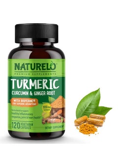 NATURELO Turmeric Curcumin Plant-Based Joint Support 120 Vegan Capsules 