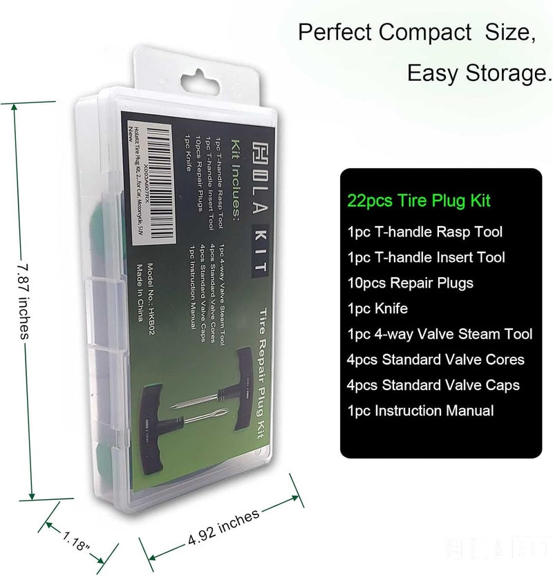 HolaKit Tire Plug Kit, 22PCS Compact Tire Repair Kit with Rubber Plugs, Upgrade T-Handle, 4-Way Valve Steam Tool, Flat Tire Puncture Repair Tools for Cars, Motorcycle, ATV, SUV - Image 3