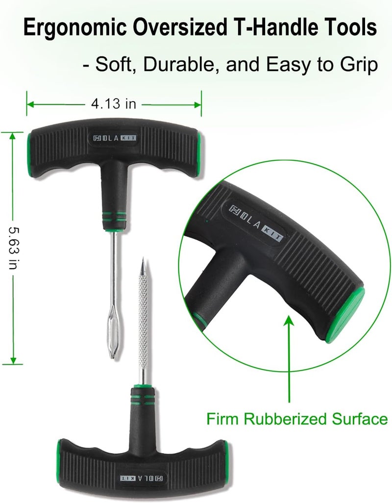 HolaKit Tire Plug Kit, 22PCS Compact Tire Repair Kit with Rubber Plugs, Upgrade T-Handle, 4-Way Valve Steam Tool, Flat Tire Puncture Repair Tools for Cars, Motorcycle, ATV, SUV - Image 2