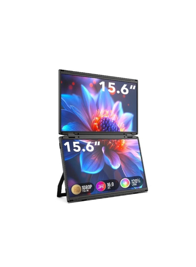 ڤي2كوم شاشة V2COM المحمولة القابلة للطي 15.6 بوصة M4 عرض كامل الوضوح IPS USB-C و HDMI شاشة خارجية قابلة للطي مزدوجة للابتوب والألعاب - Image 1