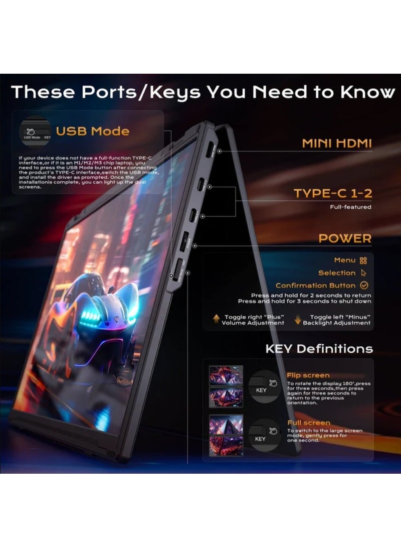 ڤي2كوم شاشة V2COM المحمولة القابلة للطي 15.6 بوصة M4 عرض كامل الوضوح IPS USB-C و HDMI شاشة خارجية قابلة للطي مزدوجة للابتوب والألعاب - Image 3