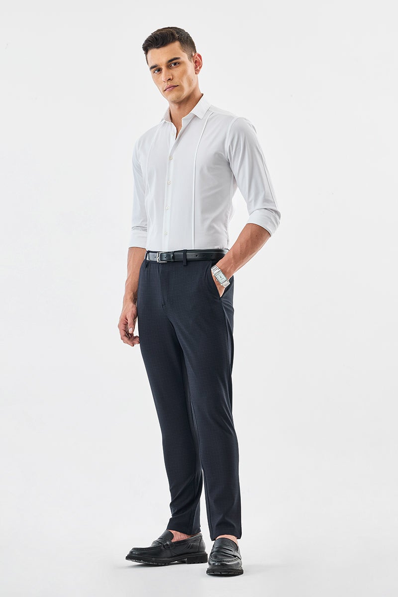 SNITCH Checks Slim Fit Stretch Trousers - Image 2
