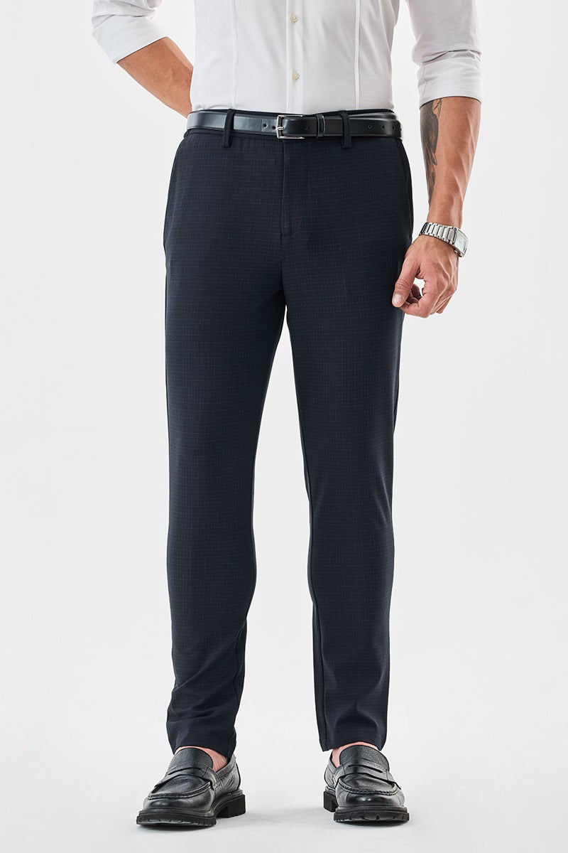SNITCH Checks Slim Fit Stretch Trousers - Image 1