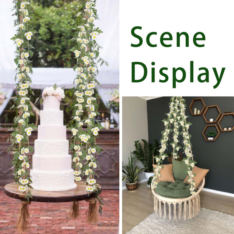 GhuaH 2 Pcs Wildflower Garland Spring Flowers Garland 12 FT White Artificial Daisy Flowers and Leaves Faux Floral Vine for Mantle Baby Shower Wedding Arch Porch Staircase Summer Decor - Image 4