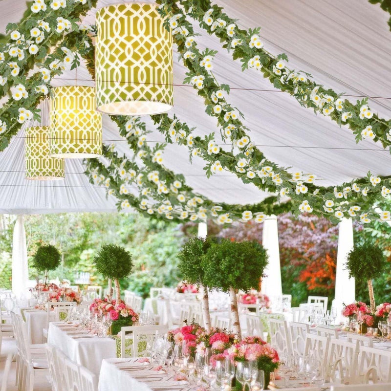 GhuaH 2 Pcs Wildflower Garland Spring Flowers Garland 12 FT White Artificial Daisy Flowers and Leaves Faux Floral Vine for Mantle Baby Shower Wedding Arch Porch Staircase Summer Decor - Image 5