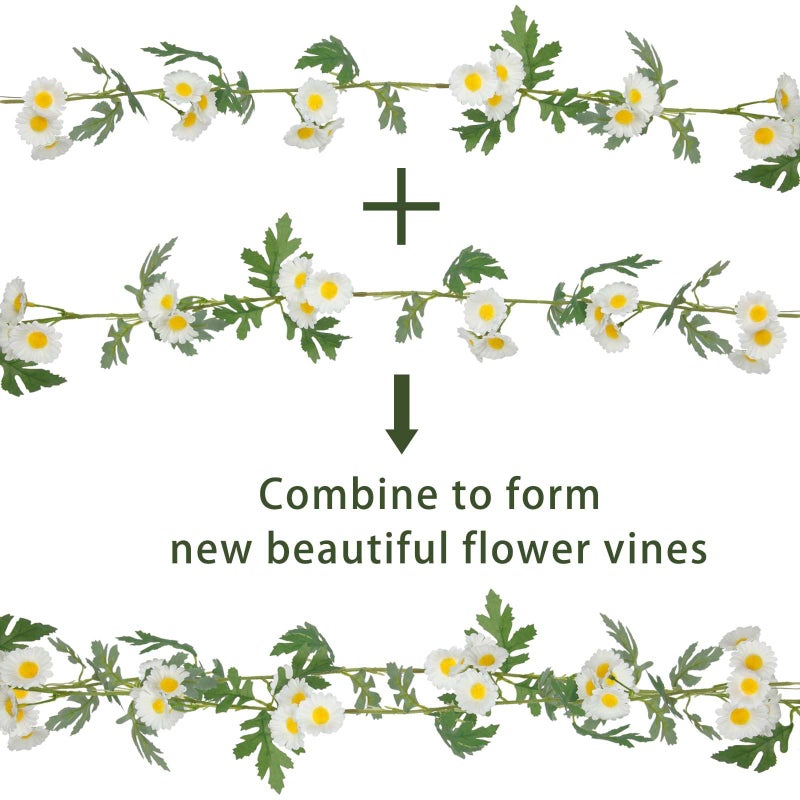 GhuaH 2 Pcs Wildflower Garland Spring Flowers Garland 12 FT White Artificial Daisy Flowers and Leaves Faux Floral Vine for Mantle Baby Shower Wedding Arch Porch Staircase Summer Decor - Image 3