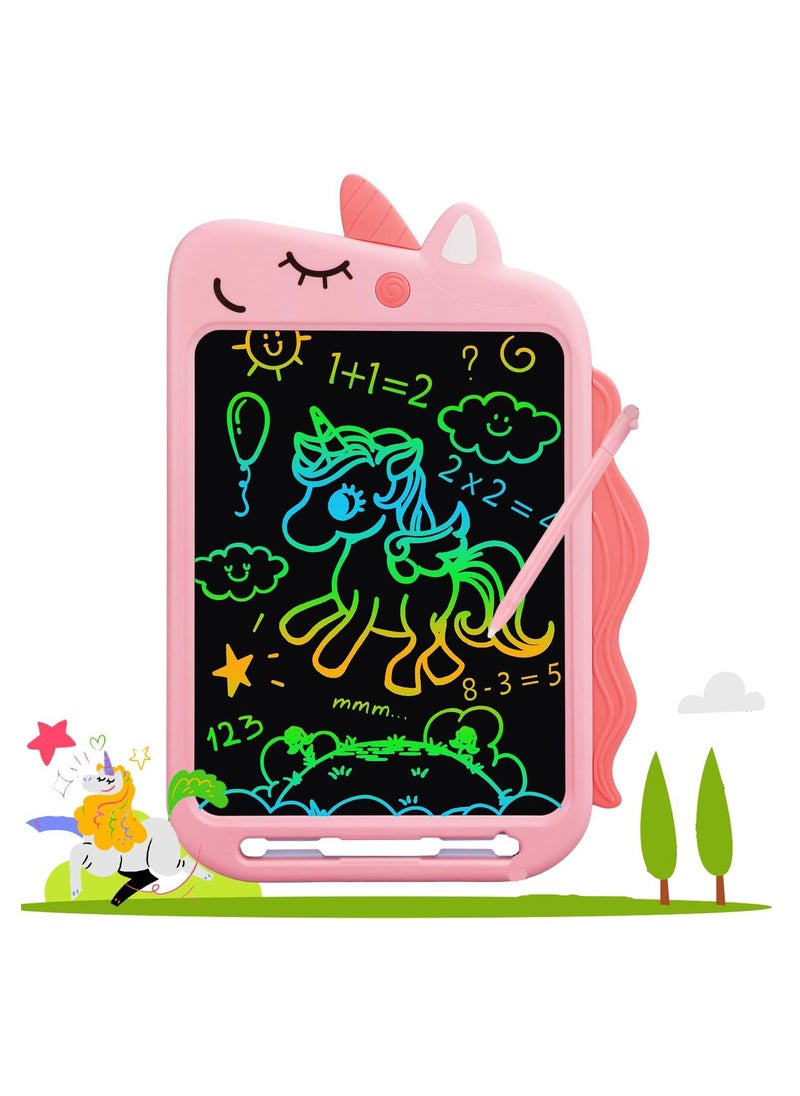 مريا لوحة كتابة LCD للأطفال مقاس 10 بوصات لوحة رسم ملونة وردية الشكل لتعليم وحيد القرن هدية ألعاب تعليمية للأطفال الصغار  - Image 1