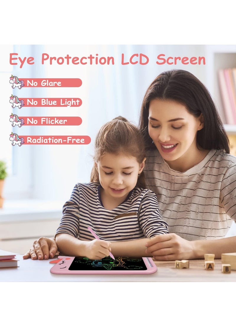 مريا لوحة كتابة LCD للأطفال مقاس 10 بوصات لوحة رسم ملونة وردية الشكل لتعليم وحيد القرن هدية ألعاب تعليمية للأطفال الصغار  - Image 3