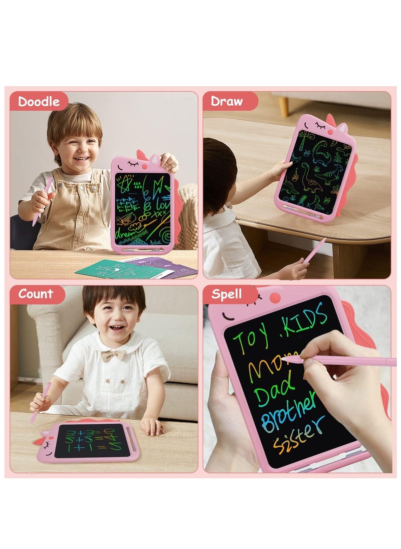 مريا لوحة كتابة LCD للأطفال مقاس 10 بوصات لوحة رسم ملونة وردية الشكل لتعليم وحيد القرن هدية ألعاب تعليمية للأطفال الصغار  - Image 4