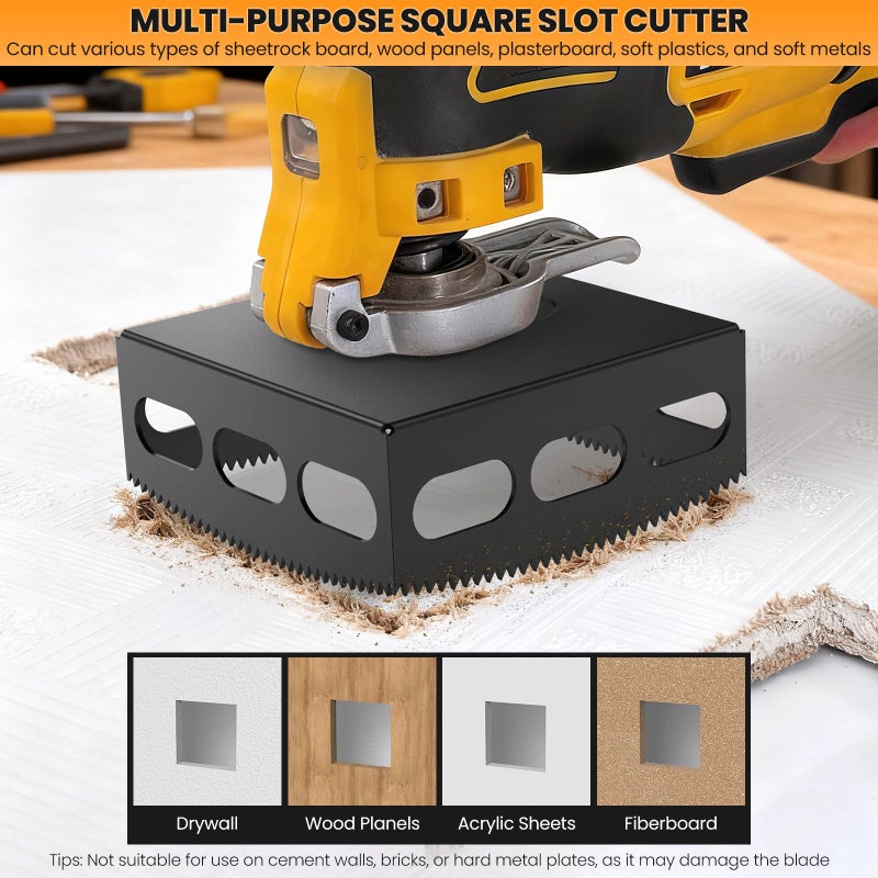 OYSSTA 2 PCS Drywall Outlet Cutter Tools - Square Slot Cutter, Fits Most Oscillating Tool to Cut-in Single Gang Wall Boxes, Stainless Steel Electrical Box Cutter for Drywall, Sheetrock, Plywood (Black) - Image 2