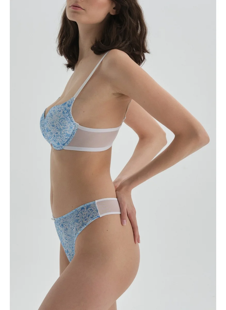داجي Blue Half Filled Patterned Bra