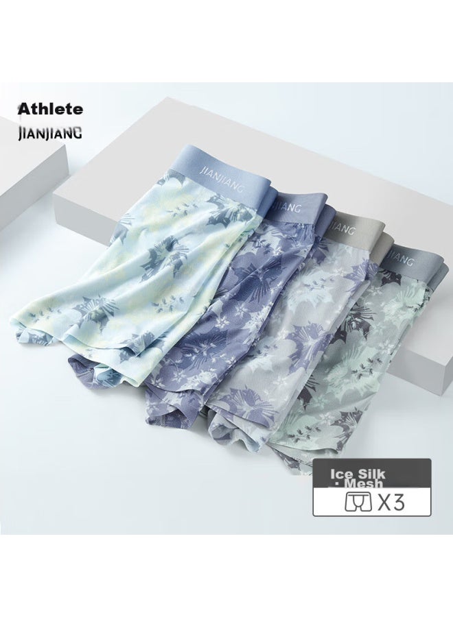 Athlete Jianjiang Men's Underwear, Ice Silk Boxer Briefs, 7a Antibacterial Seamless Trendy Printed Shorts, Breathable Mesh Underwear, 3 Pairs - Image 1