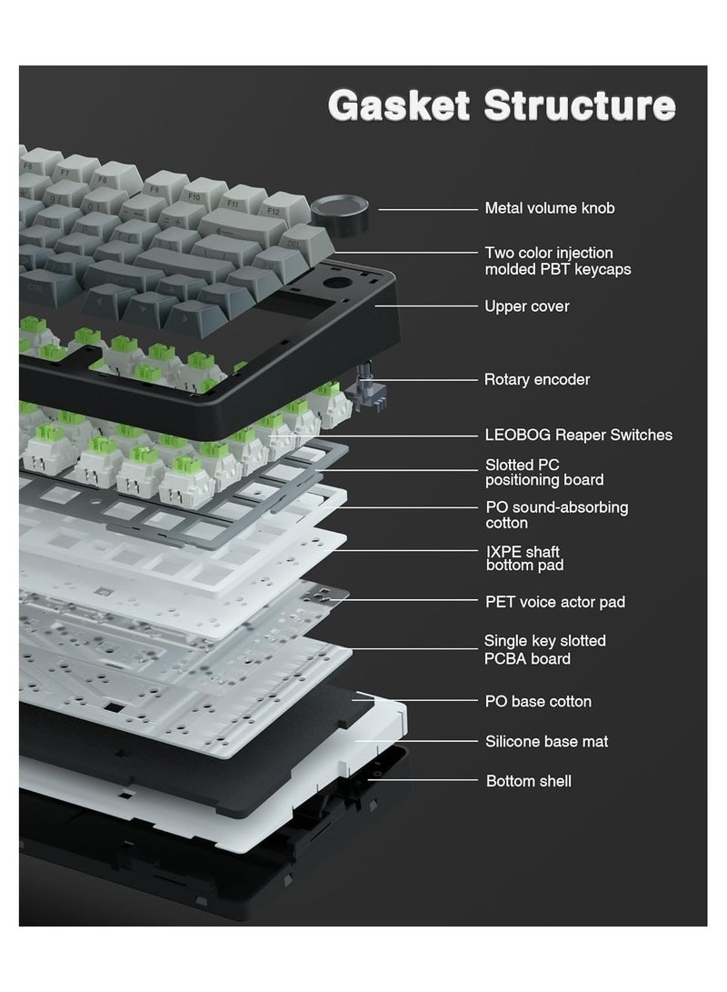 أولا لوحة مفاتيح ميكانيكية لاسلكية AULA F75 Pro، 75% قابلة للتبديل الساخن، لوحة مفاتيح مخصصة، إضاءة خلفية RGB، مفاتيح Reaper مدهونة مسبقًا، مفاتيح PBT مطبوعة من الجانب، لوحة مفاتيح ألعاب ميكانيكية بتقنية 2.4GHz/USB-C/BT5.0 - Image 4