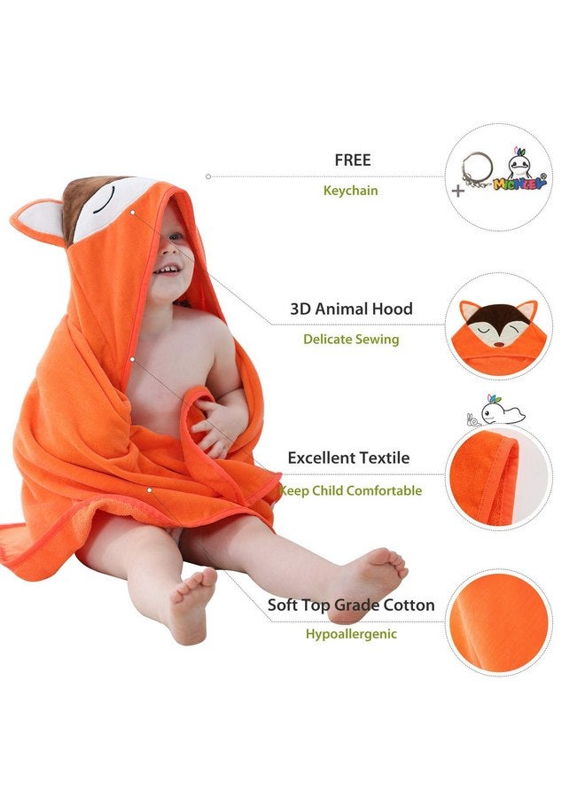 MICHLEY Animal Hooded Baby Towel Washcloth, Toddler Premium Cotton Absorbent Bathrobe for Girls Boys 0-6T (Fox) - Image 2