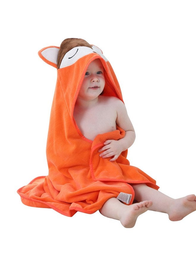 MICHLEY Animal Hooded Baby Towel Washcloth, Toddler Premium Cotton Absorbent Bathrobe for Girls Boys 0-6T (Fox) - Image 1