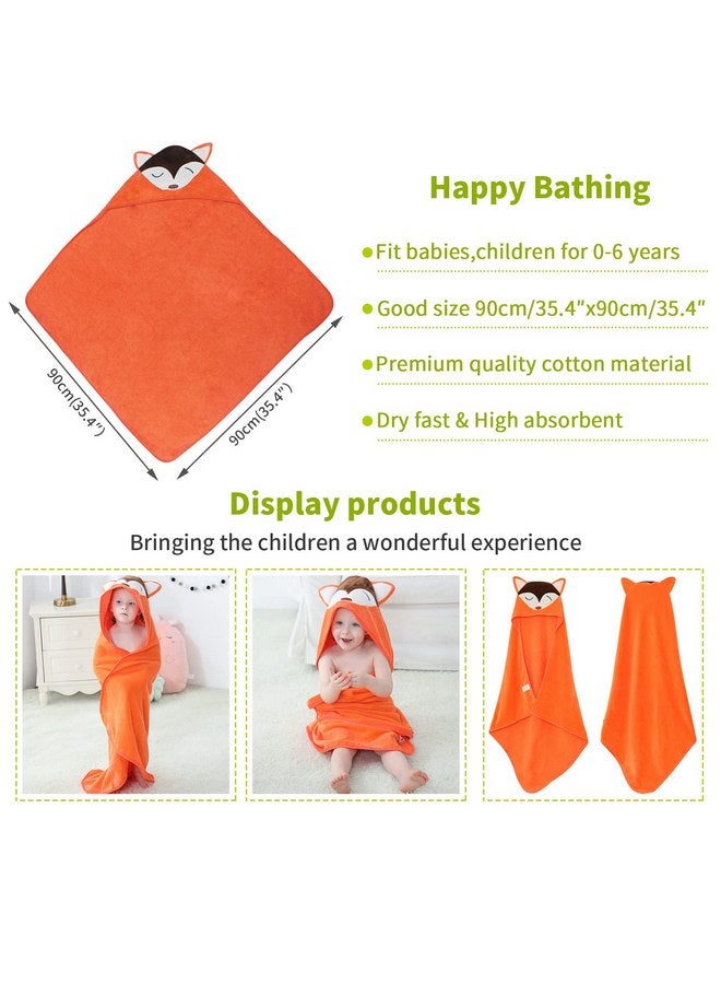 MICHLEY Animal Hooded Baby Towel Washcloth, Toddler Premium Cotton Absorbent Bathrobe for Girls Boys 0-6T (Fox) - Image 3