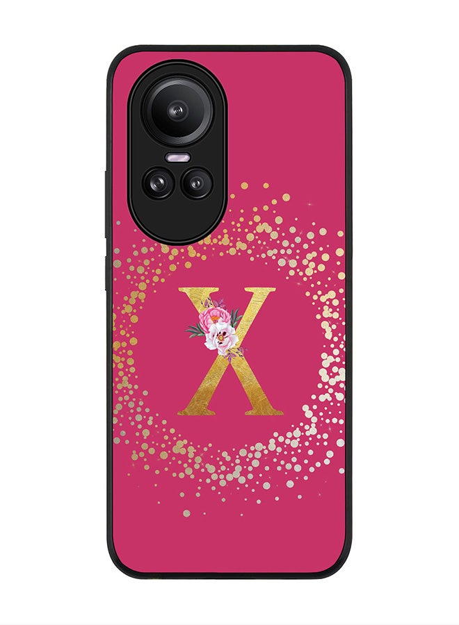 Stylizedd Rugged Black Edge case for Oppo Reno10 / Oppo Reno10 Pro, Slim fit Flexible   Custom Monogram Initial Letter Floral Pattern Alphabet - X (Dark Pink Rose) - Image 1