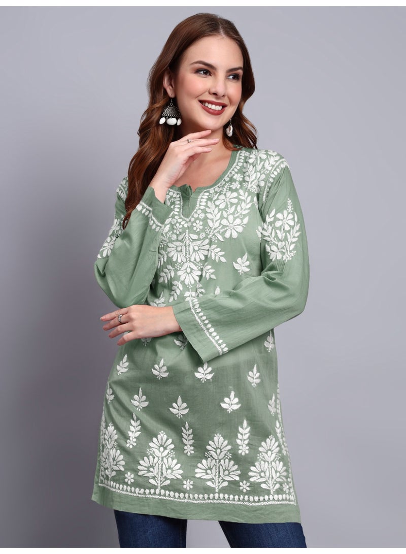 الايا بلوزة قصيرة مطرزة يدوياً بالقطن شيكانكاري للنساء - Image 1