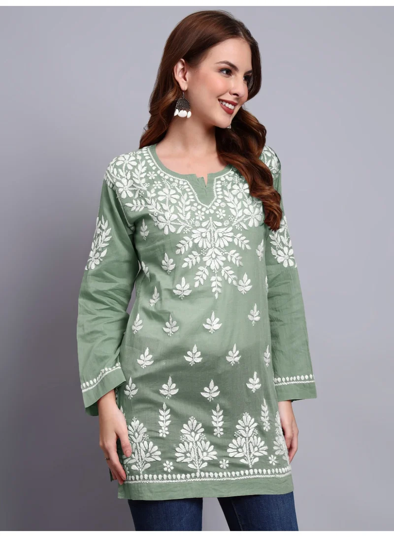 Alaya Women Hand Embroidered Chikankari Cotton Short Top -AL3724