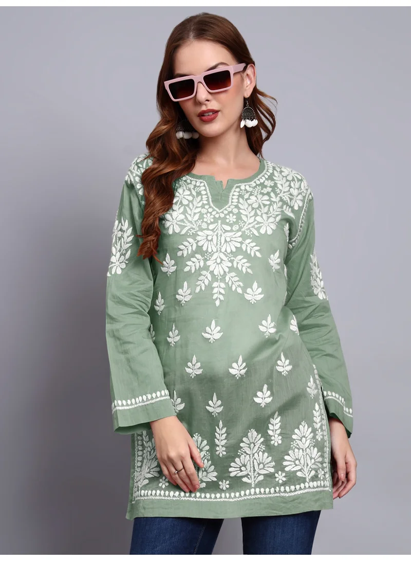Alaya Women Hand Embroidered Chikankari Cotton Short Top -AL3724