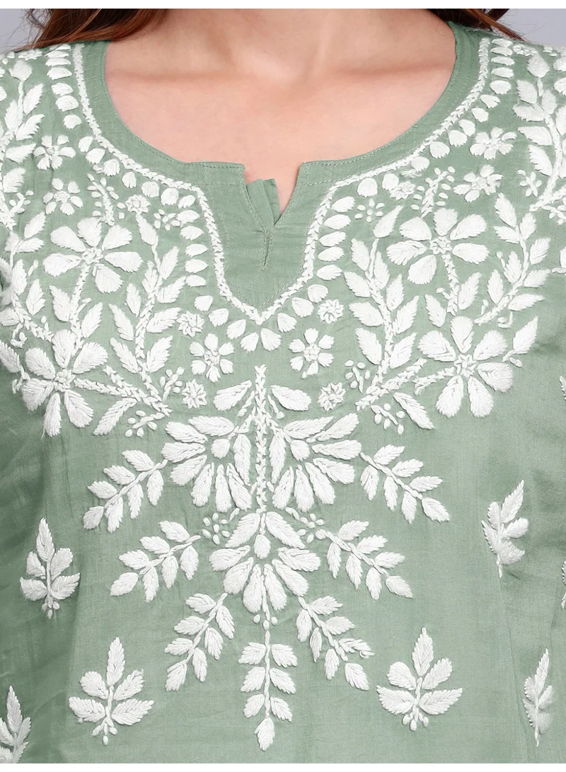 Alaya Women Hand Embroidered Chikankari Cotton Short Top -AL3724