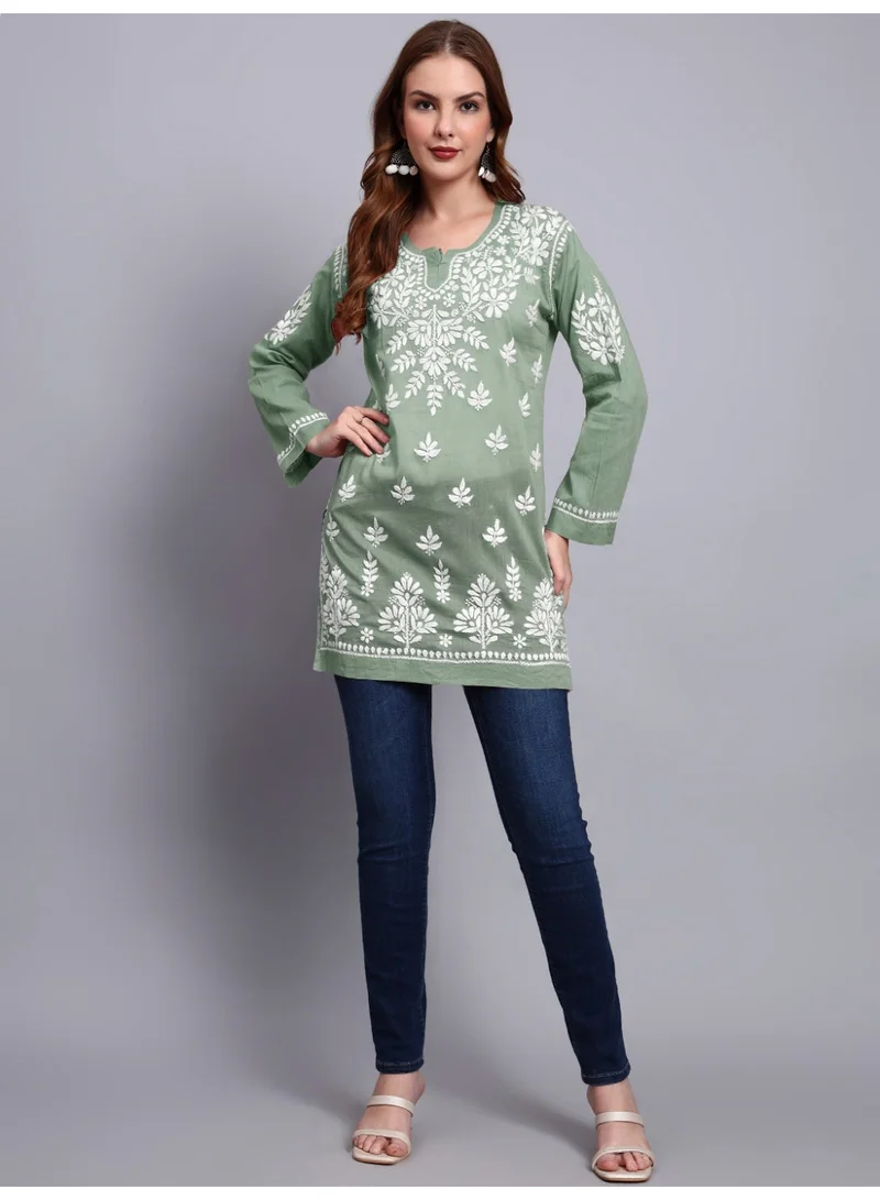 Alaya Women Hand Embroidered Chikankari Cotton Short Top -AL3724