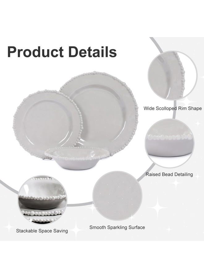 Lechoo Grey Pearl Melamine Dinnerware Set, 12-Piece Plastic Dinner Dishes Set, Service for 4 Unbreakable Kitchen Plates and Bowls Set - Image 2