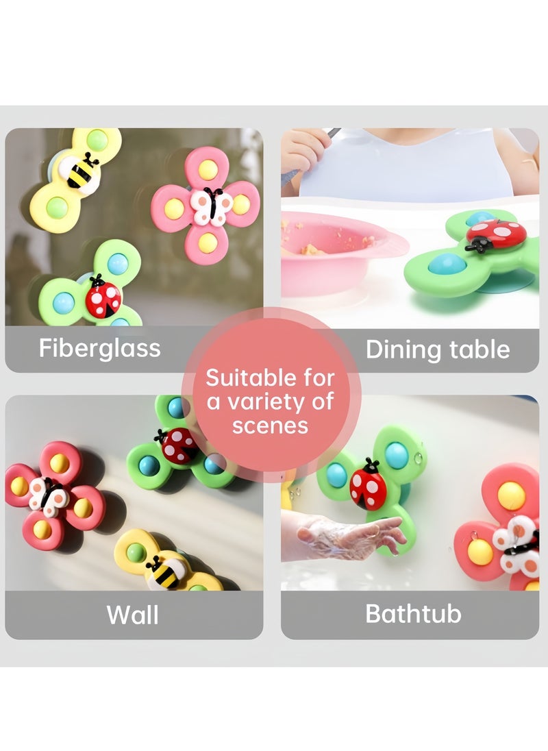 Beauenty - 3-Piece Suction Cup Spinner Toys,Spinners for Babies, Baby Spinner Toys with Suction Cup, Silicone Simple Dimple, Colorful Suction Spinner Toys, Spinning Tops Birthday Gift(three Insects) - Image 1